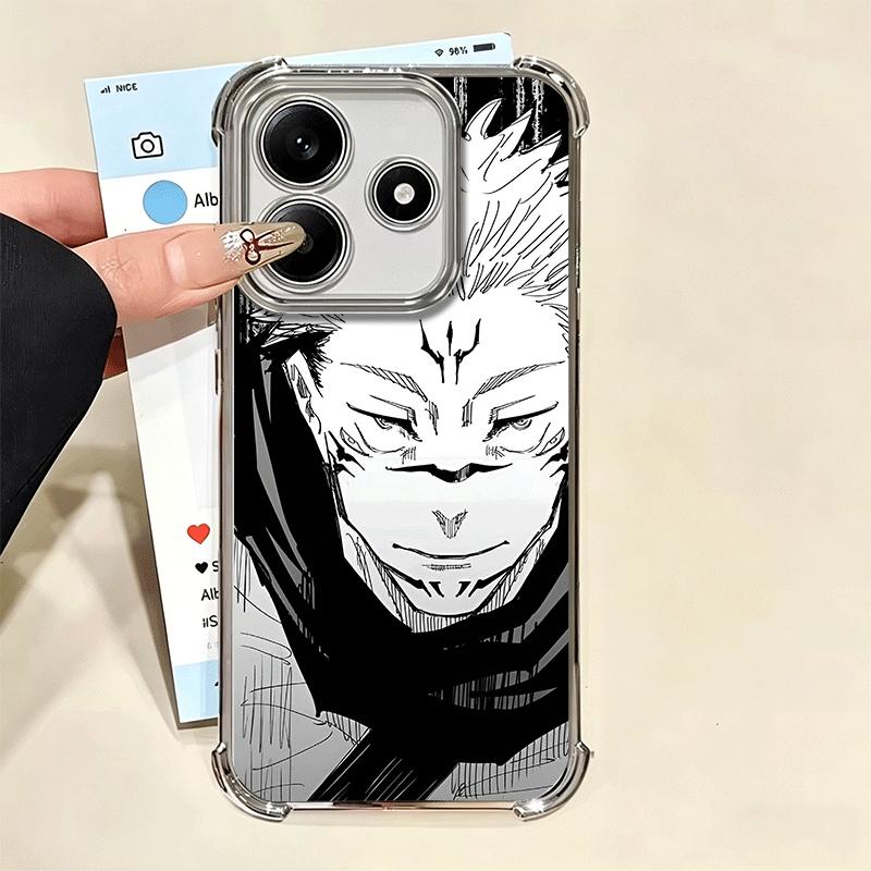 Cool Black JUJUSU Anime Soft Phone Case For Xiaomi Redmi Note 14 15 Pro Plus 13 12 11S 11T 5G 10 9S 9 Plating Anti-Fall Fundas