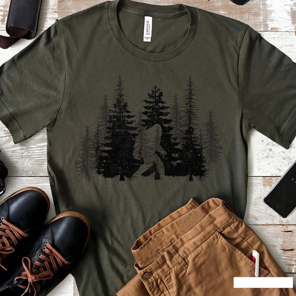 Bigfoot Forest Graphic Tee: Unisex Cotton Outdoors Shirt