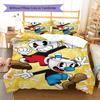Cuphead Cute Cartoon Pattern Bedding,Quilt Set Quilt Cover Pillowcase Home Birthday Gift (1 * Duvet Cover + 2 * Pillowcase, Without Core)
