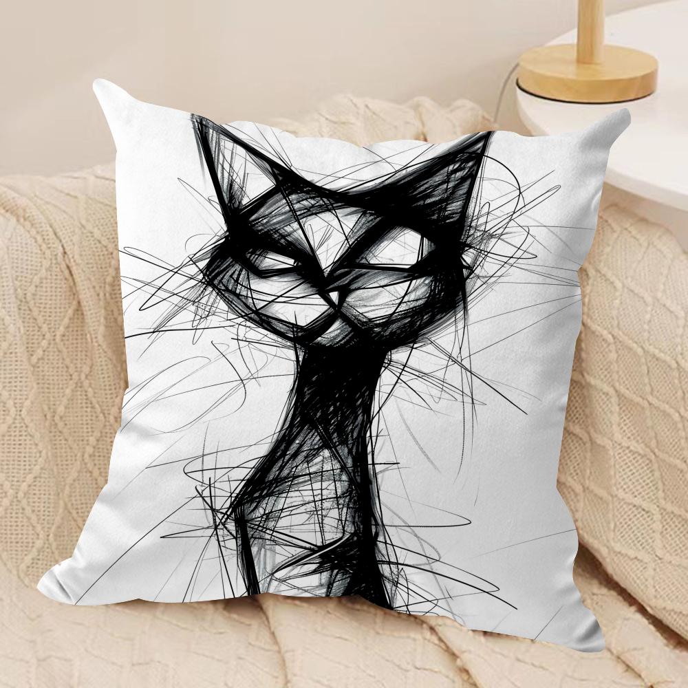 Whimsical Cat Art Cushion Cover Silky Short Plush Invisible Zipper Dustproof Sofa Pillow Case For Home Decor