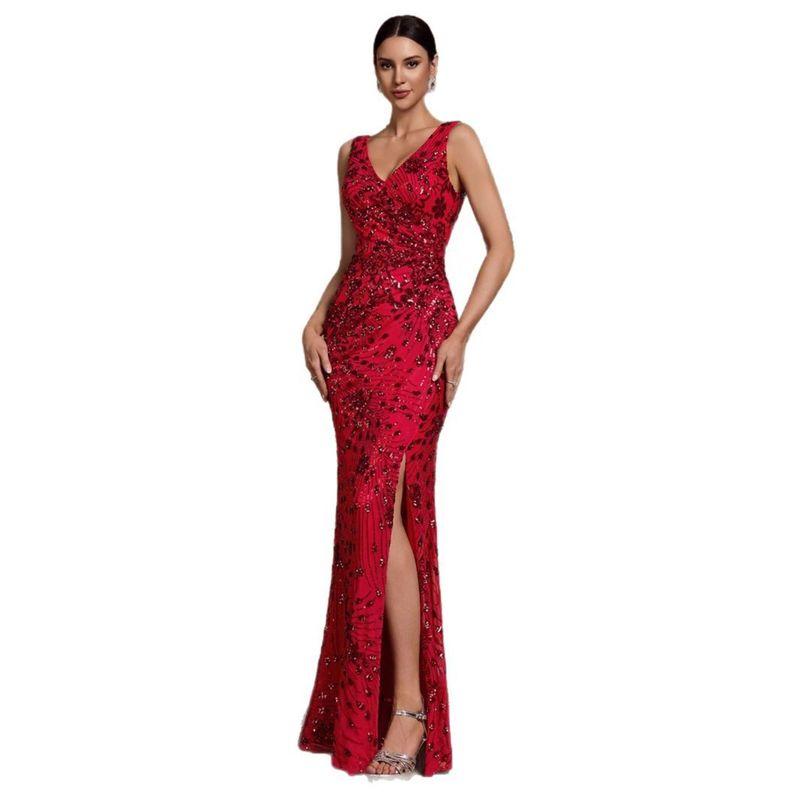 European and American Style Dress New Style Sequined Sleeveless Evening Dress for Women Banquet Sexy Birthday Party Cocktail Dress Wedding