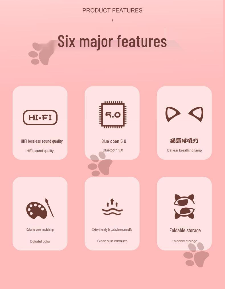 Cute Luminous Cat Ear Bluetooth Headphones for Kids - Trendy Wireless Headset for Girls