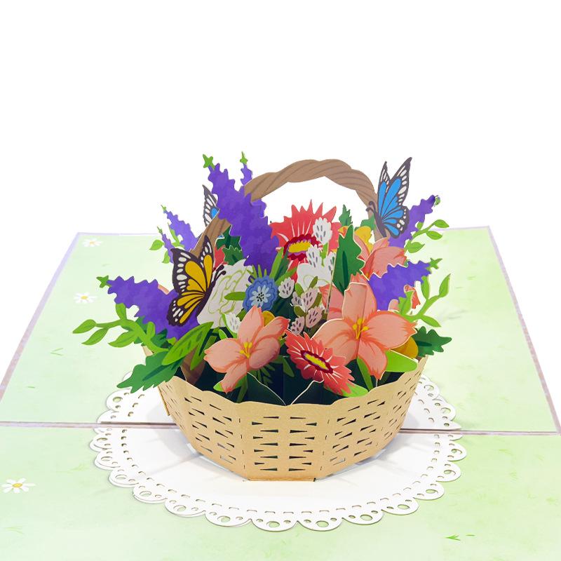 Exquisite 3D Pop-up Flower Basket Greeting Card - Handmade for Teacher s Day & Special Occasions 13*18cm