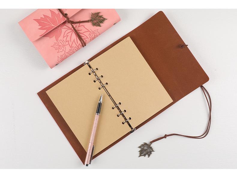 

Retro Maple Leaf Softcover PU Journal, A6/A7 Loose-Leaf Pocket Notebook Diary