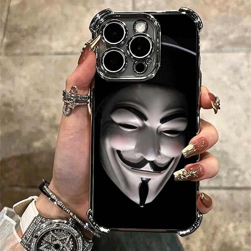 Anonymous V Mask Plating Phone Case For Iphone 16 17 Pro Max Air 16E 14 15 Plus 12 13 Mini Anti-Fall Airabag Cover