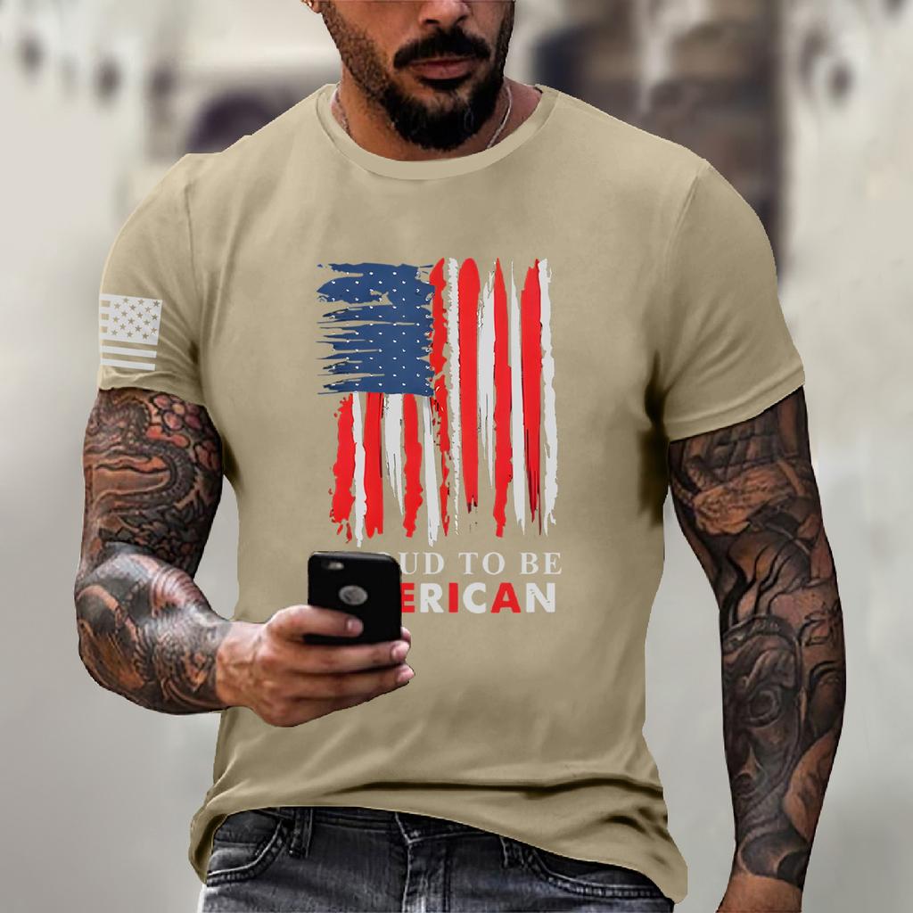 Men's Fashion Casual Short Sleeve Round Neck Independence Day Flag T-Shirt Top