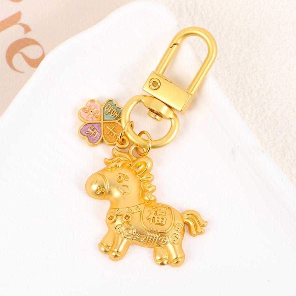 Zinc Zinc Alloy Gold Pony Keychain Chinese Style Zodiac Pony Bag Pendant Retro Horse Key Ring Birthday Gift