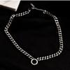 Exaggerated Black Round Tag Chunky Chain Necklace - Titanium Steel Women's Fashion Choker