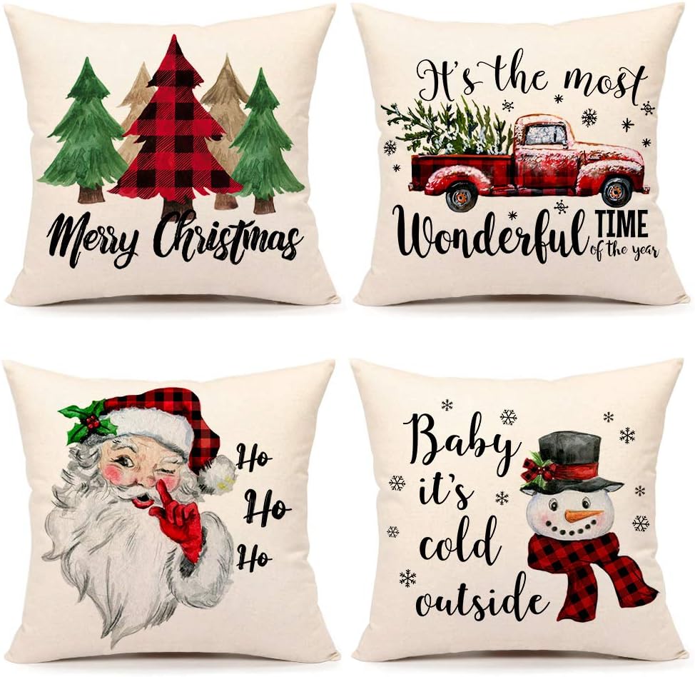 New Christmas Decoration Christmas Pillowcase 18 X 18 Inch Set of 4 Christmas Collection Cushion Pillowcases Custom Zipper Squar