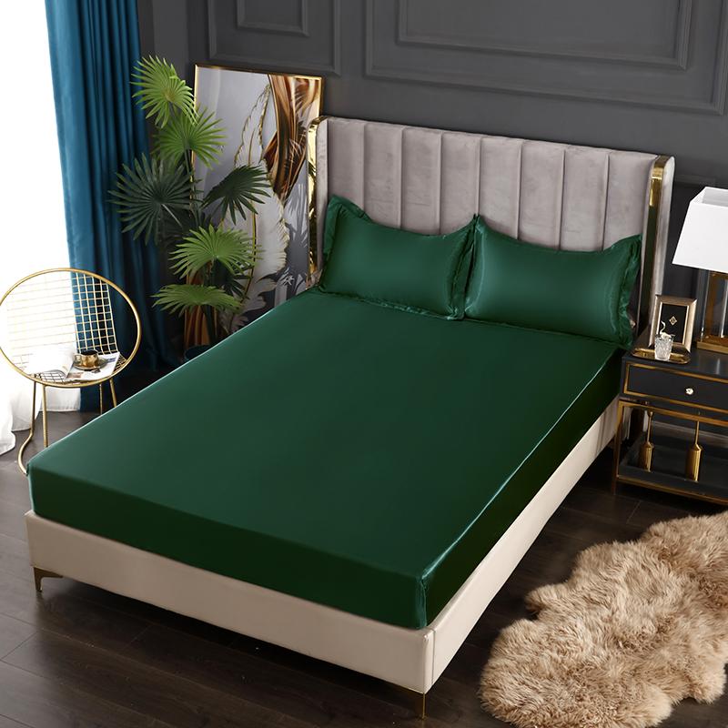 Satin Sheets Fitted Sheet Solid Color Rayon Mattress Cover Elastic Band Bed Sheet King 200x200 200x220 No Pillowcase Beddings