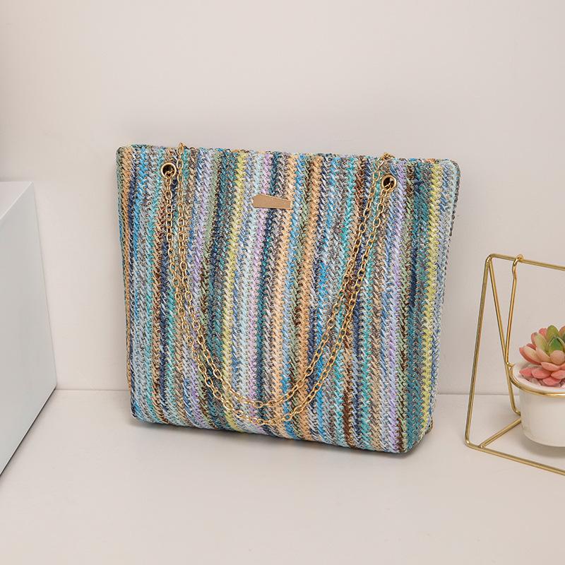 Women's Bag New Summer Woven Rainbow Straw Woven Armpit Bag Fashionable and Fresh Shoulder Bag