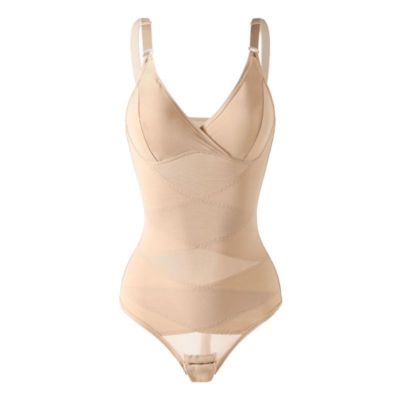 Formgebender Jumpsuit mit V-Ausschnitt, Leichte Formung Bauchkontrolle, Po-Anhebung, Körperformendes Korsett, Push-up Bustkorsett, Mesh