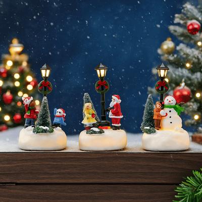 Resin Luminous Christmas Statue Santa Claus Design Snow View Christmas Street Lamp Ornament Pine Needles with Led Lights