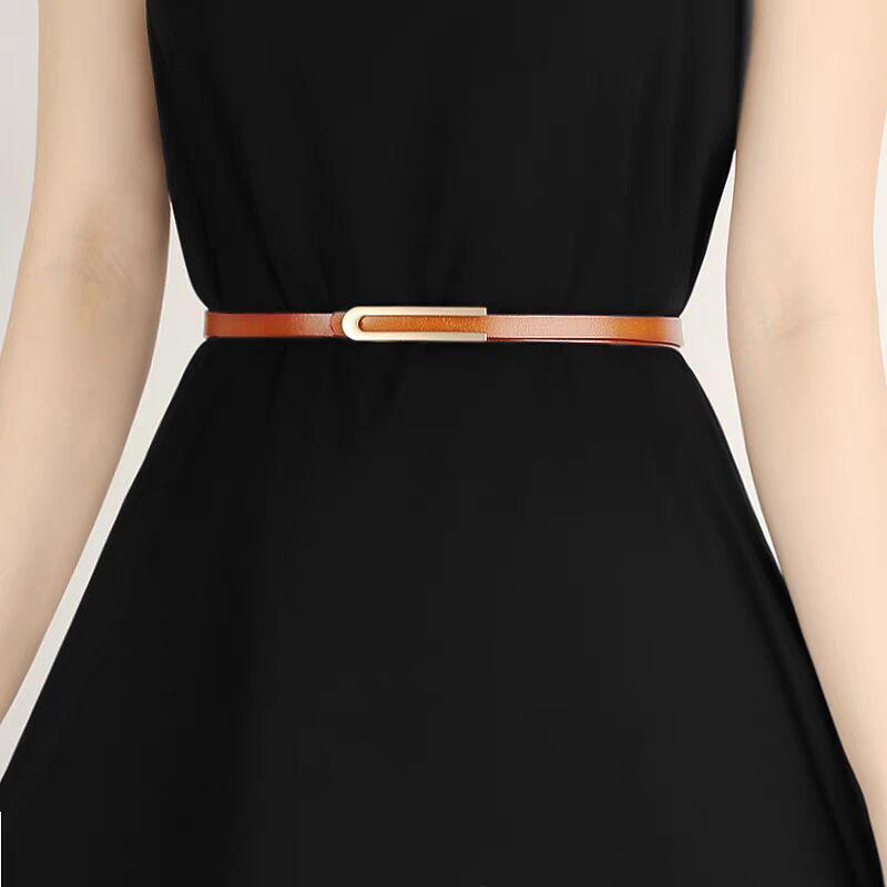 Women's Retro Gold Thin Genuine Leather Waist Cincher Belt