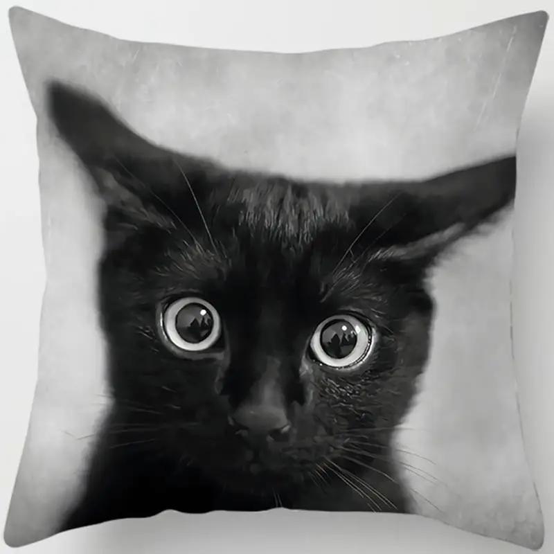 VIKAMA Adorable Black Cat Print Pillowcase Soft And Dirt-Resistant, For Study, Living Room, Or Bedroom Decorative Pillow Cover