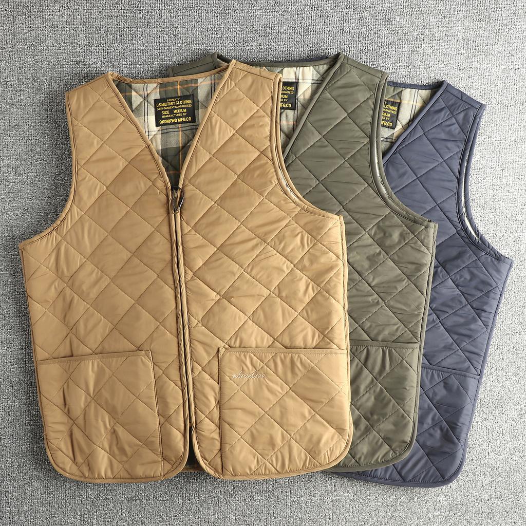 Giacca gilet da uomo Ami color kaki con olio e cera a rombi, trapuntata, calda e confortevole, giacca casual autunnale e invernale