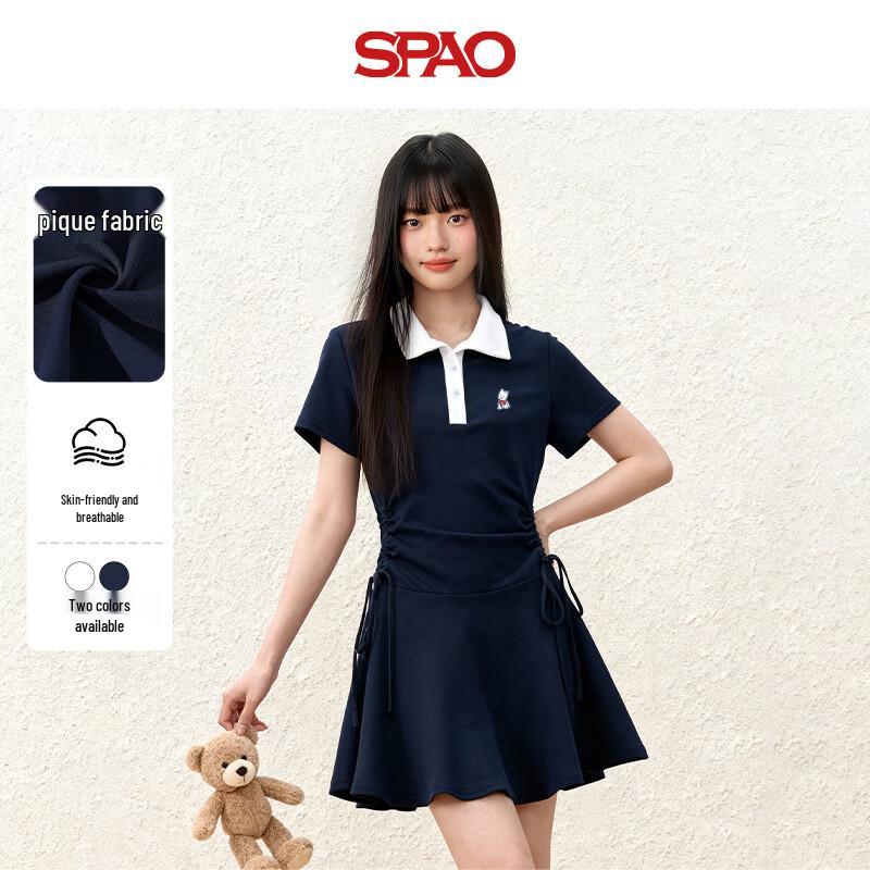 SPAO Women s Dog Print Color-Block Polo Dress S