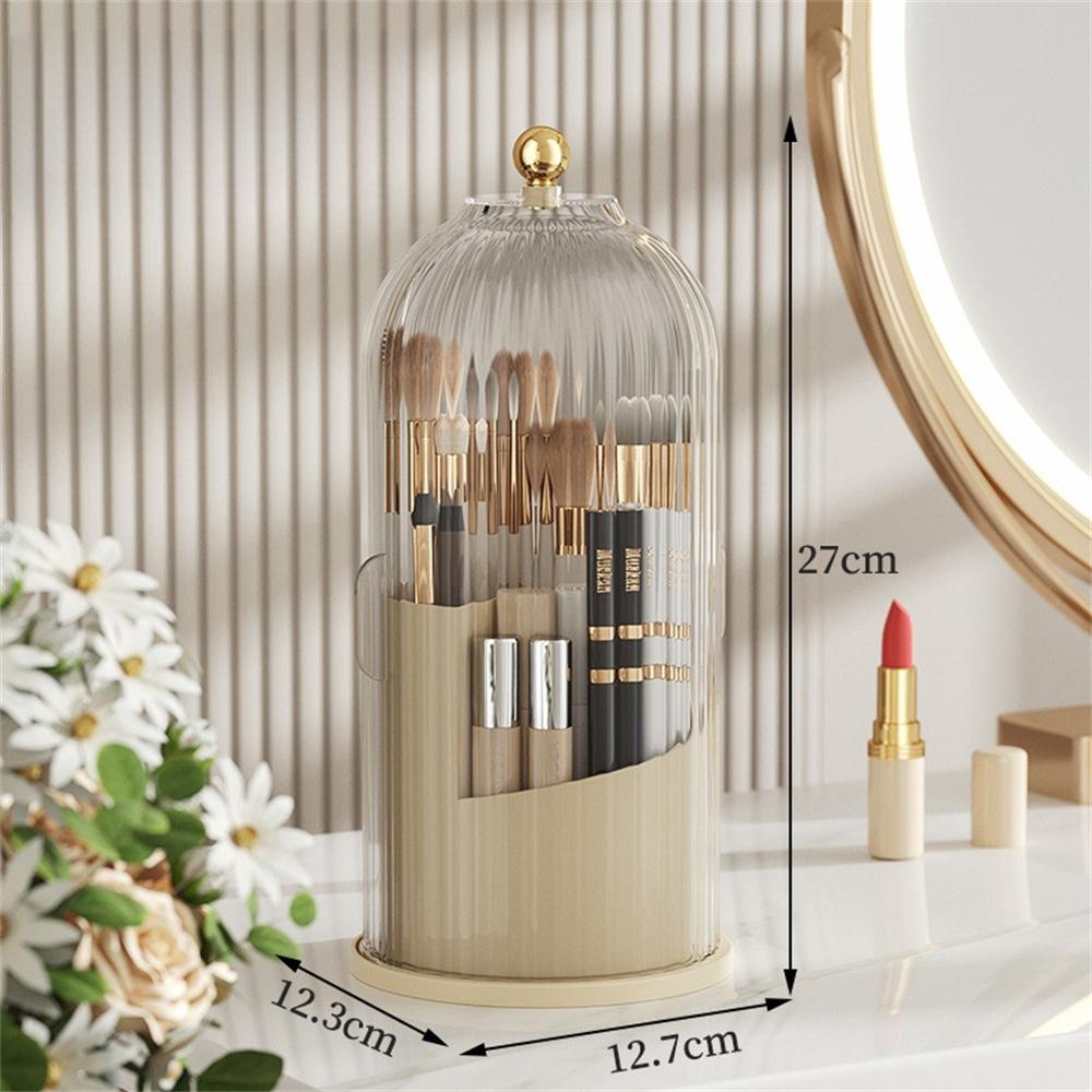360° Rotating Makeup Brush Organiser Desktop Lipstick Storage Box with Lid Dustproof Birdcage Shape Case Eyebrow Pencil Holder