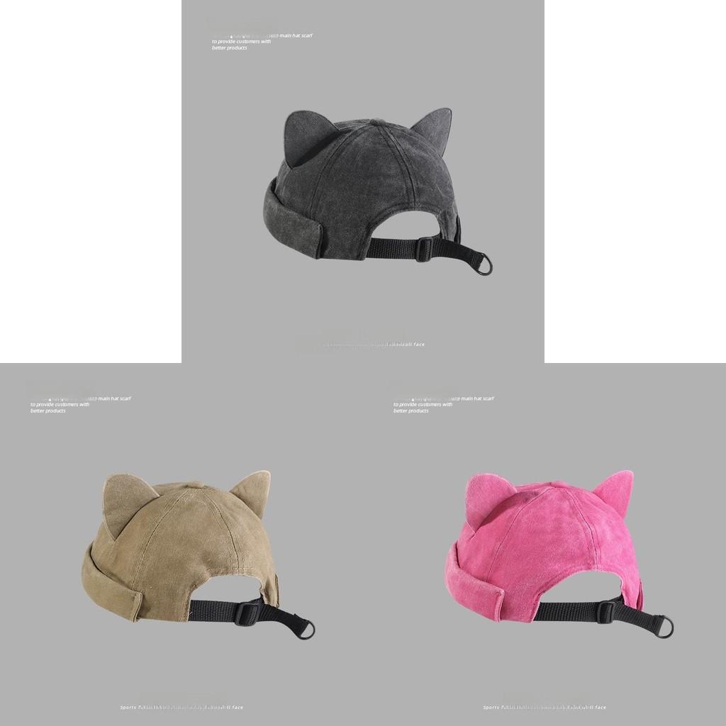Cute Cat Ear Hat Unisex Cotton Sun Protection Cap With No Brim For Summer And Spring