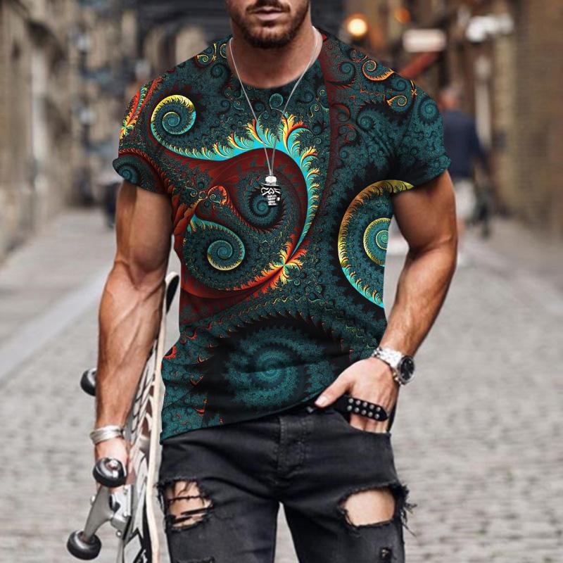 Sommer Herren T-Shirt Farbe Halo Grafik Gedruckt O-Ausschnitt Kurzarm Mode Locker Übergröße Oberteil Damenbekleidung