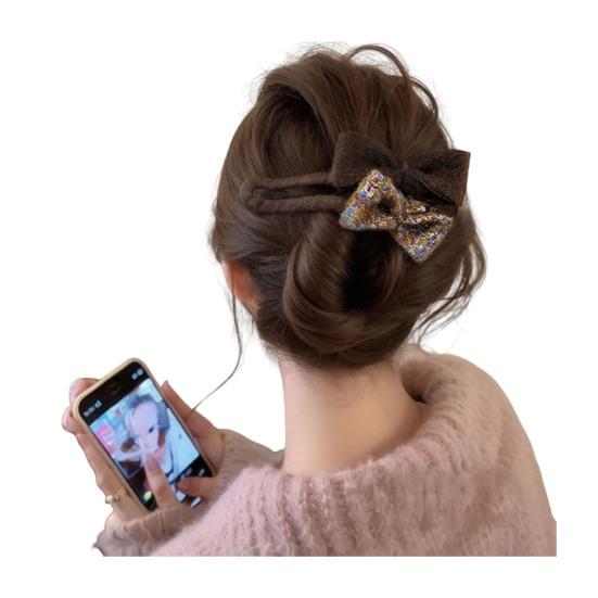 Girl Hairpin Double Bowknot Decor Soft Felt Autumn Winter Hair Clip Large Size Back Head Hair Pin Hair Accessories