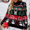 BITCED Women's Long-Sleeve High-Neck Sweater Fall/Winter Pullover Snowman Christmas Sweater