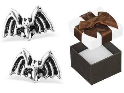 Silver Earrings Bats Small Women's Oxidized Studs Bat 925