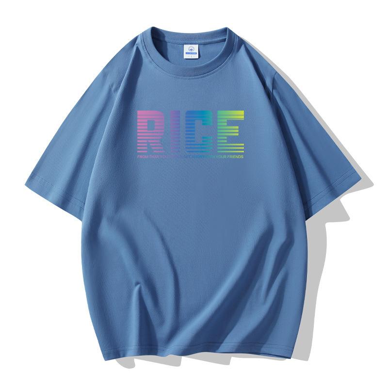 Rice Pattern Men's Short Sleeves Cotton T-shirt Large Size Loose Tee