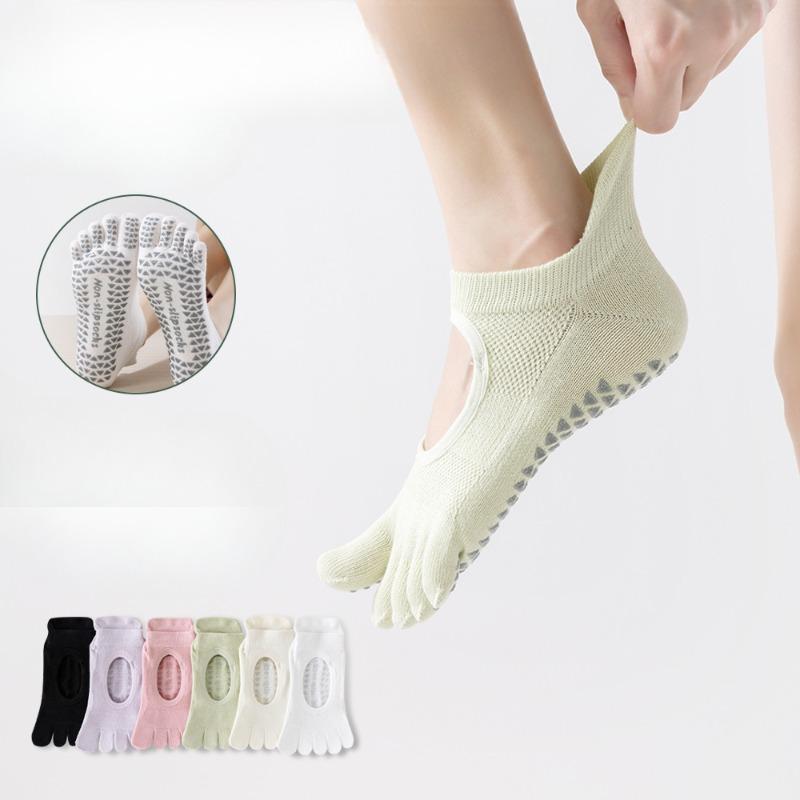

Women s New Pilates Sports Professional Non Slip Breathable Backless Indoor Fitness Sports Socks 1 pair бежевий