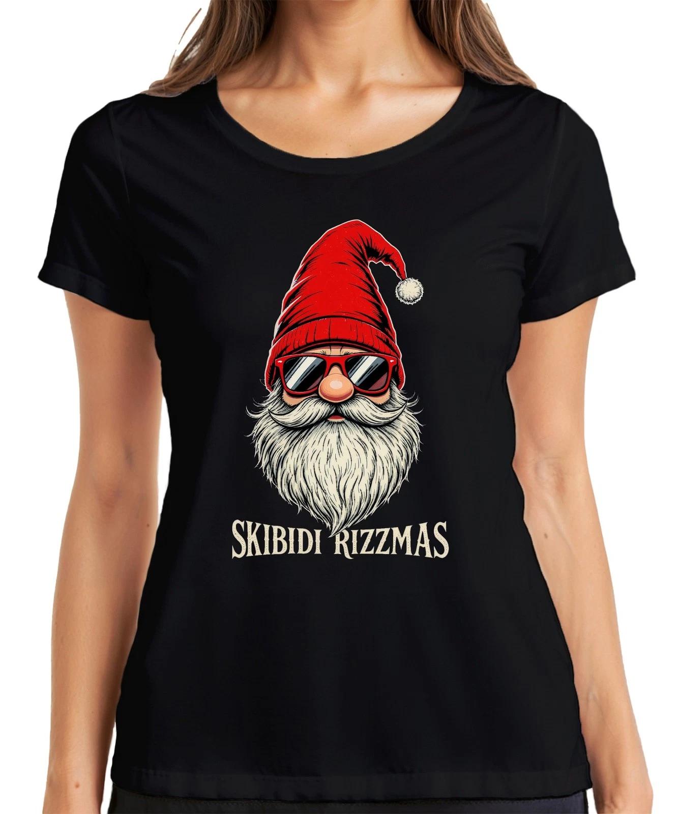 SKIBIDI RIZZMAS Weihnachtsmann Sonnenbrille Hipster Mütze Bart Damen T-Shirt XXXL