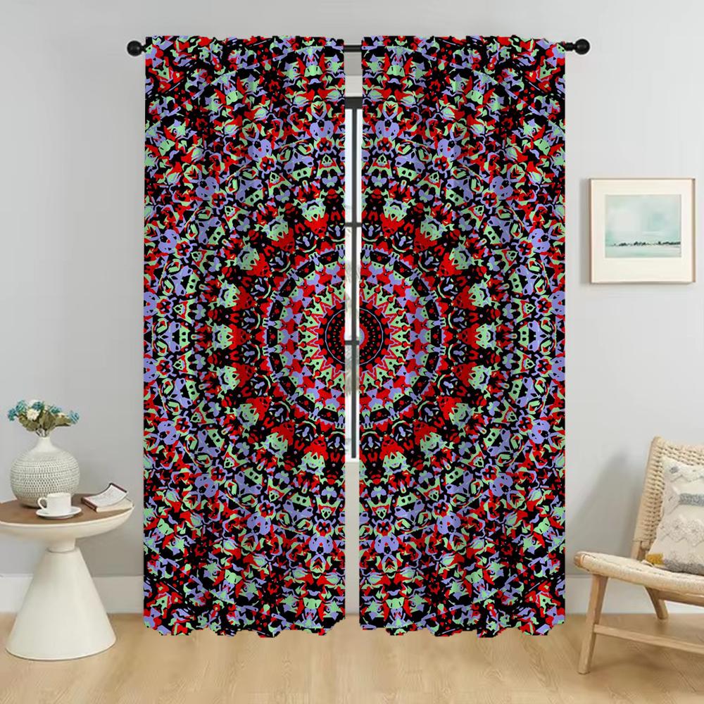 Trippy Vibrant Mandalas Kitchen Curtains for Living Room Window Curtain Tulle for Bedroom Home Interior Curtains 2 Pieces Shades