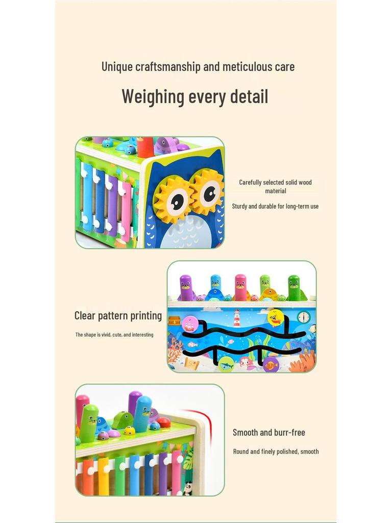 Children's Wooden Educational Toys Set: Elephant Piano, Whack-a-Mole Dinosaur, Tractor, Matching Puzzle for Parent-Child Play
