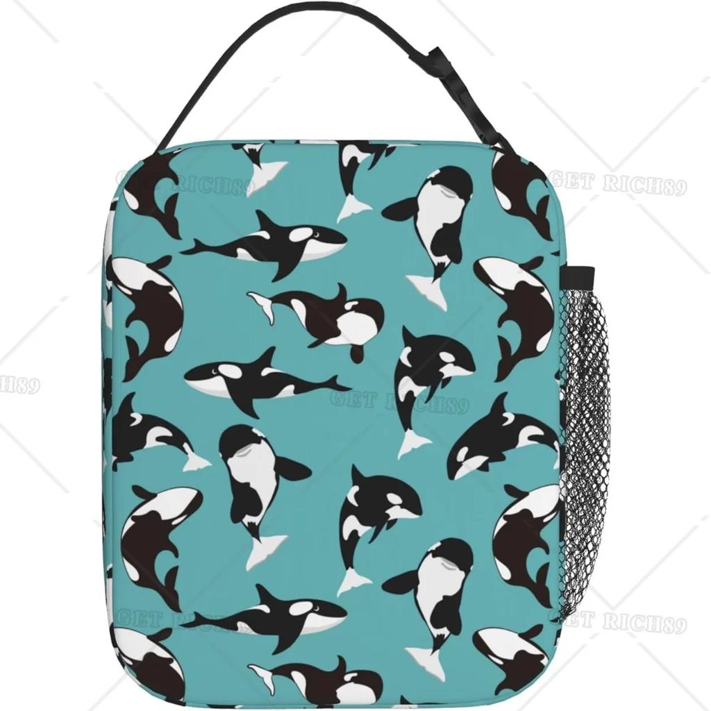 Cartoon Schwertwal Wiederverwendbare Isolierte Kühltasche Lunchtaschen für Männer Frauen Auslaufsicher Große Tragetasche Lunchbox Snacktasche mit Tasche