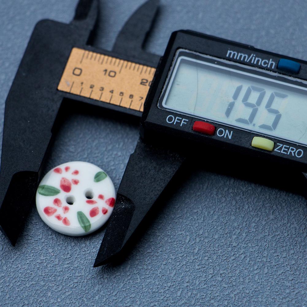 20mm Round Red Ceramic Flower Button for Clothing & Journals