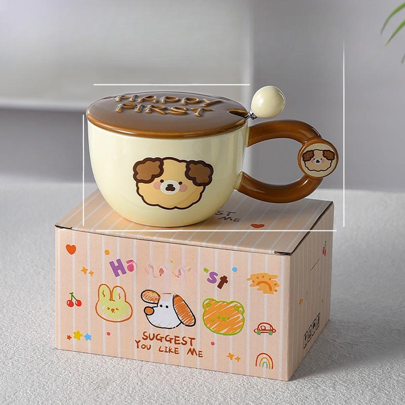 Breakfast Cup with Lid with Spoon for Women with High Appearance High Temperature Resistance Wide Mouth Couple Ceramic Cup for Household Use