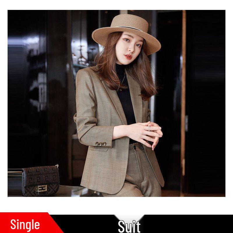 Women's Autumn/Winter Plaid Two-Piece Blazer Suit: Casual & Professional Wear