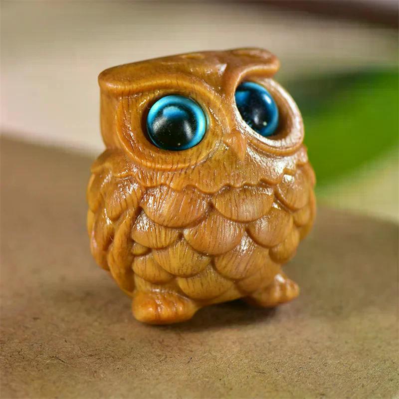 Mini Wood Carving Owl, Green Sandalwood Ornaments, Lovely Creative DIY Pendant, Table Decoration, Children's Commemorative Gifts