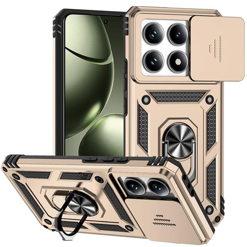 Armor Funda pour Xiaomi 14T 5G Protection d'objectif coulissante Étui de téléphone antichoc pour Mi14T Xiaomi14T 14 T T14 Housse avec anneau support magnétique pour voiture
