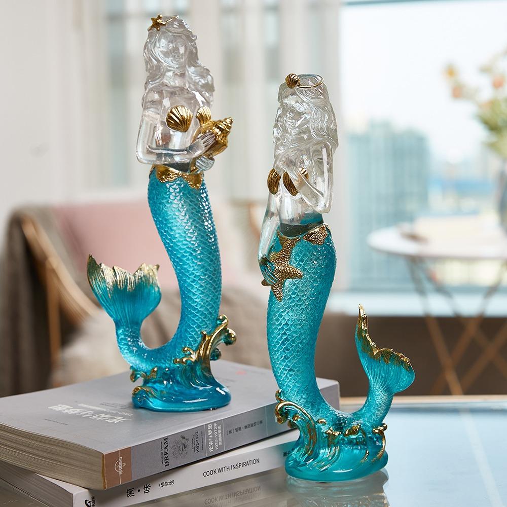 Crystal Resin Transparent Mermaid Miniature Figurine Creative Fairy Garden Home Decor Accessory for Living Room