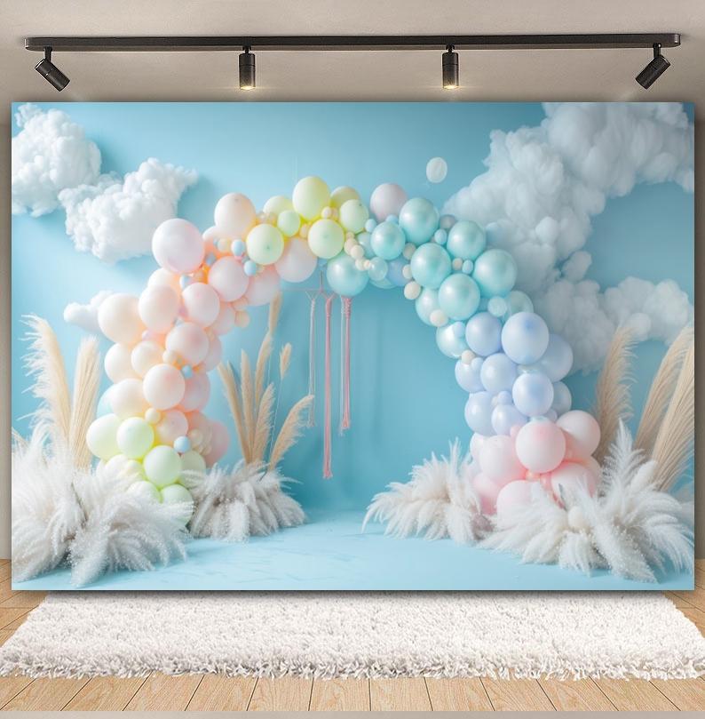 3D Balloons Rainbow Happy Birthday Photography Backdrop Colorful Girl Boy Birthday Party Baby Shower Decor Photozone Background