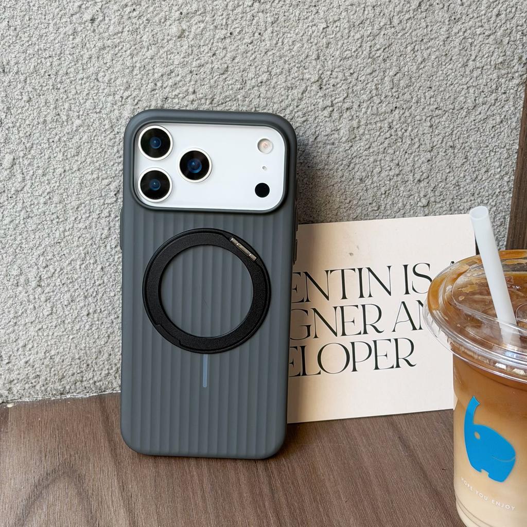 3D Striped Corrugated 360 Rotating Stand Holder Case for iPhone 17 16 15 14 13 Pro Max Ultra Slim UV Magnetic Plastic Hard Cover