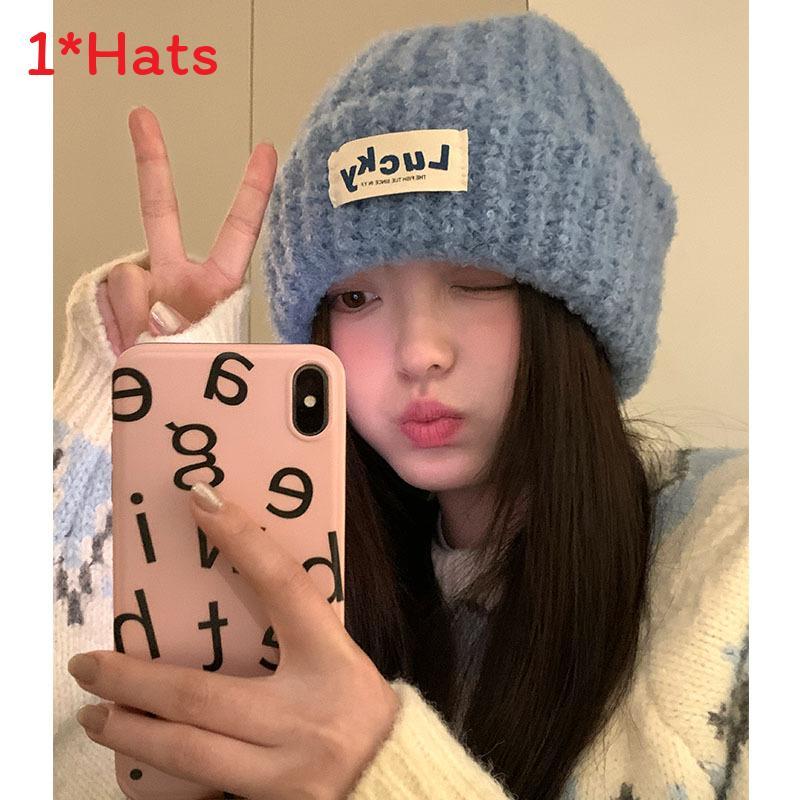 Knitted Beanie Hat For Women With Letters Warm Winter Casual Chic Style