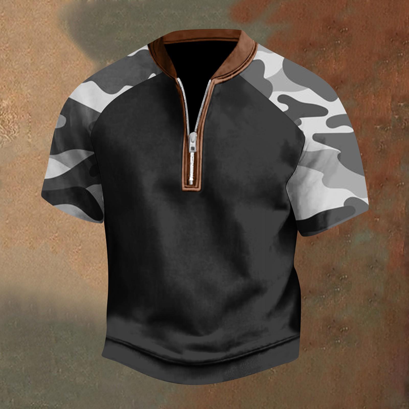 

Мужская повседневная футболка с застежкой-молнией на половину длины и короткими рукавами M