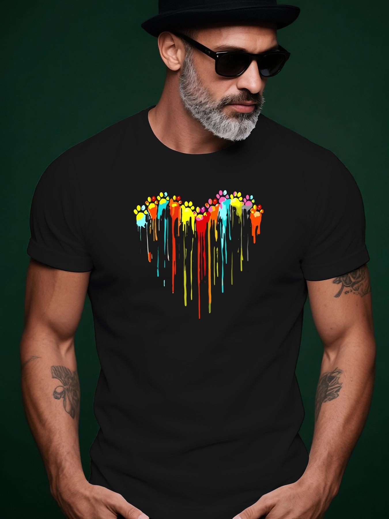Summer Casual Crew Neck Tshirt with Colorful Heart Patter... XXXL