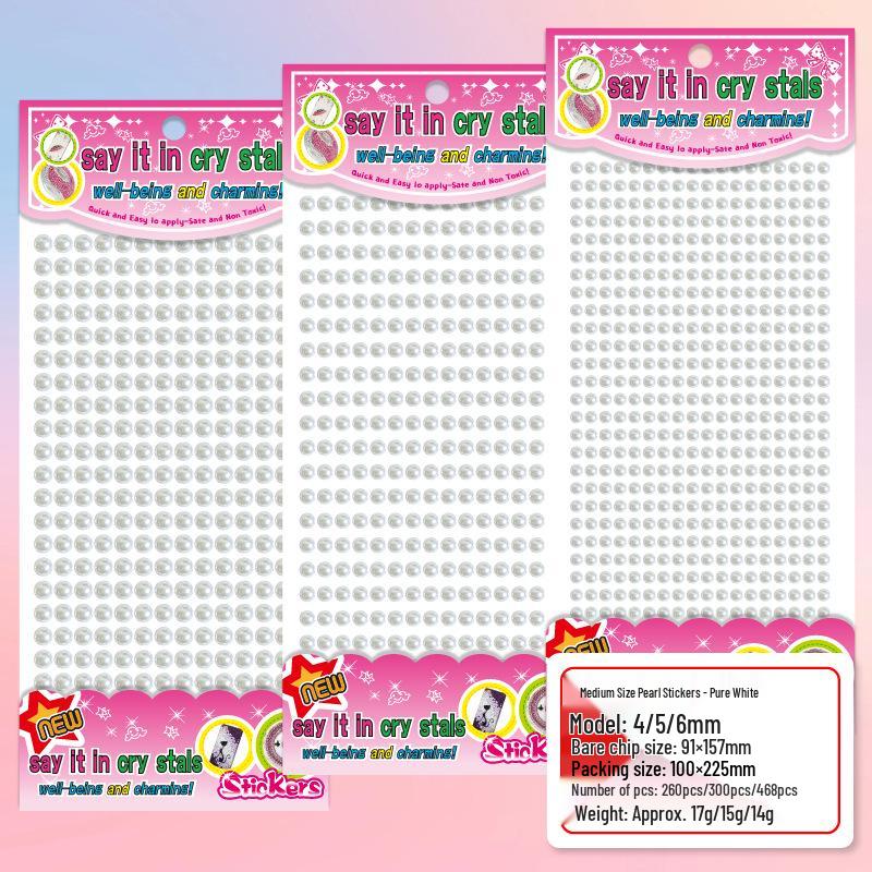 Medium Faux Pearl 4-6mm Colorful Rhinestone Gem Stickers for DIY Crafts