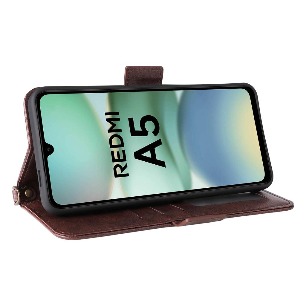 For Xiaomi Redmi A5 NFC (173.45mm) Lærveske Magnetisk lukking Lommebok Stativ Telefondeksel med crossbody-stropp