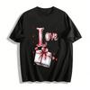 Love You Gift Print Casual Crewneck Top For Couples Pure Cotton T-shirt