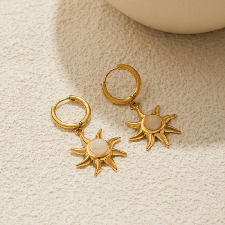 Fashion Sun Pattern Earrings Moonstone Embellished Stainless Steel Party Accessory Gift For Fashion Lovers