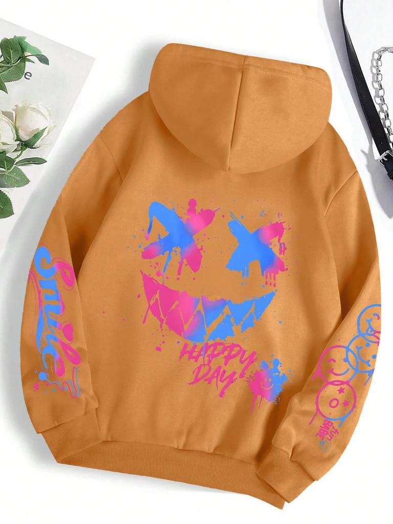 Šťastný den Graffiti Potisk Dámská Mikina Street Hip Hop Mikina Módní Kulatý Výstřih Univerzální Mikiny Vintage Oversize Oblečení Ženské
