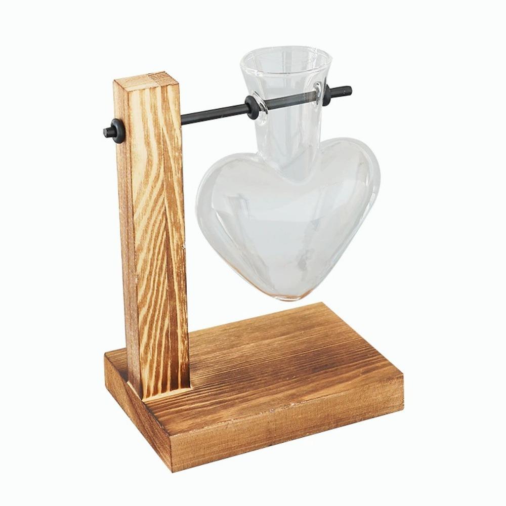 

Classic Glass Hydroponic Plant Vases Transparent Wooden Stand Terrarium Vase Bulb Vase Home Garden
